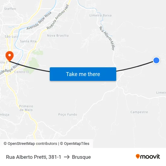 Rua Alberto Pretti, 381-1 to Brusque map