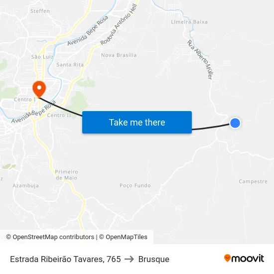 Estrada Ribeirão Tavares, 765 to Brusque map