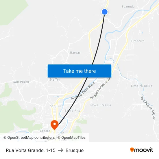 Rua Volta Grande, 1-15 to Brusque map