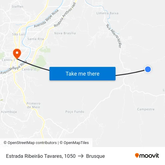 Estrada Ribeirão Tavares, 1050 to Brusque map