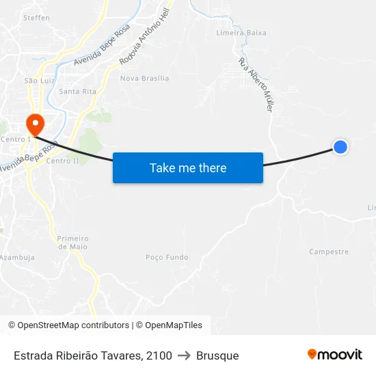 Estrada Ribeirão Tavares, 2100 to Brusque map