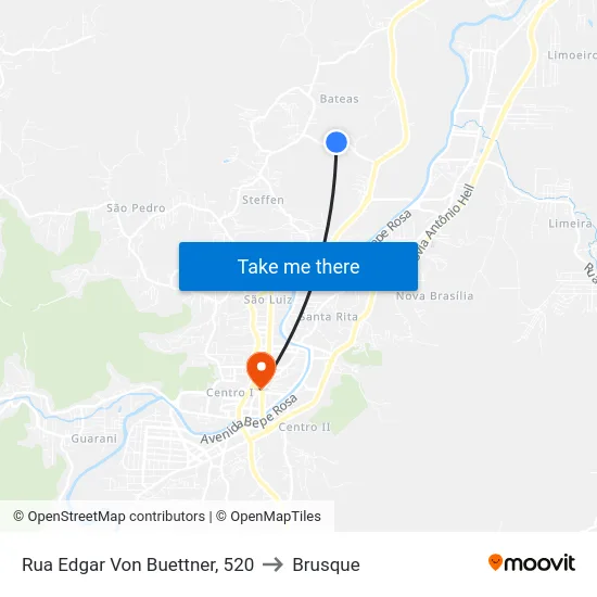 Rua Edgar Von Buettner, 520 to Brusque map