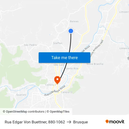 Rua Edgar Von Buettner, 880-1062 to Brusque map