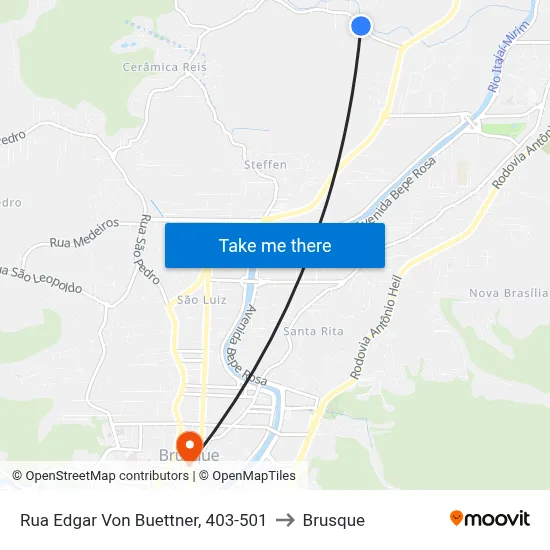 Rua Edgar Von Buettner, 403-501 to Brusque map