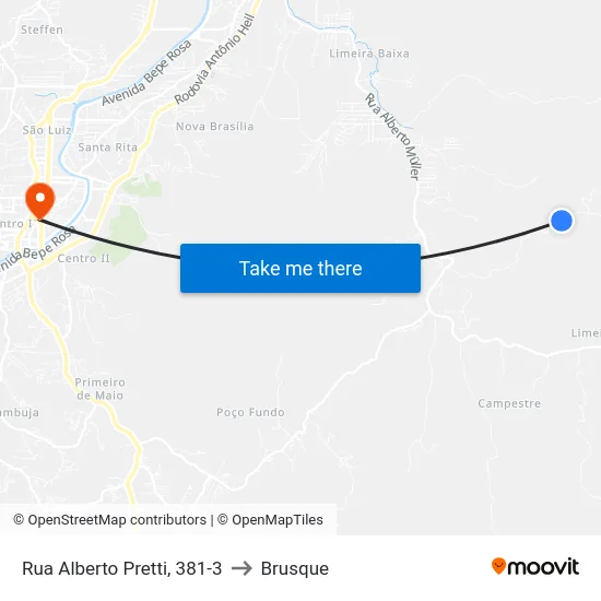 Rua Alberto Pretti, 381-3 to Brusque map