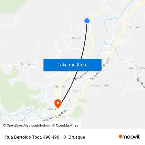 Rua Bertoldo Todt, 490-498 to Brusque map