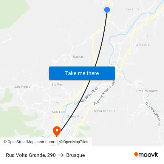 Rua Volta Grande, 290 to Brusque map