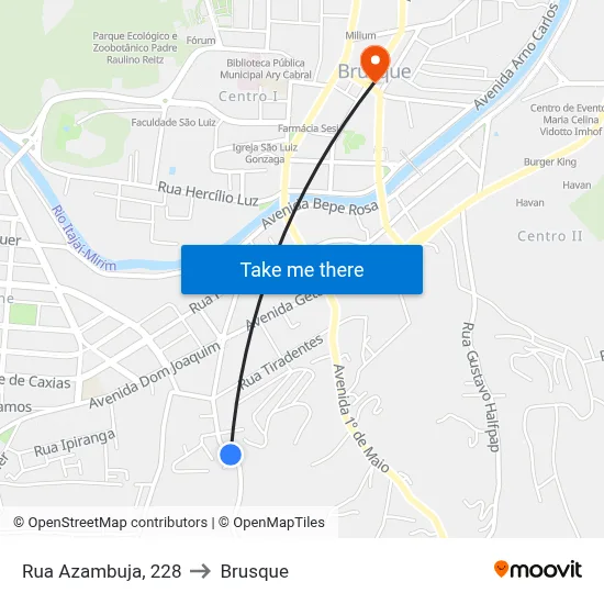 Rua Azambuja, 228 to Brusque map
