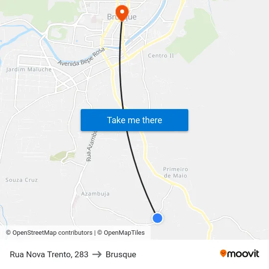 Rua Nova Trento, 283 to Brusque map