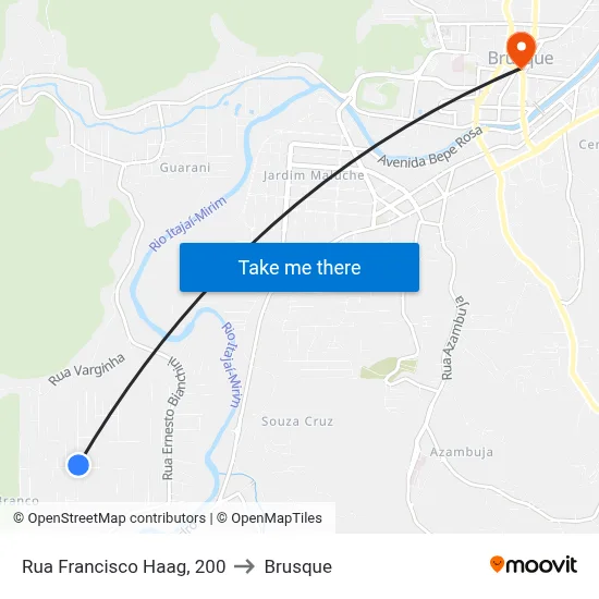 Rua Francisco Haag, 200 to Brusque map