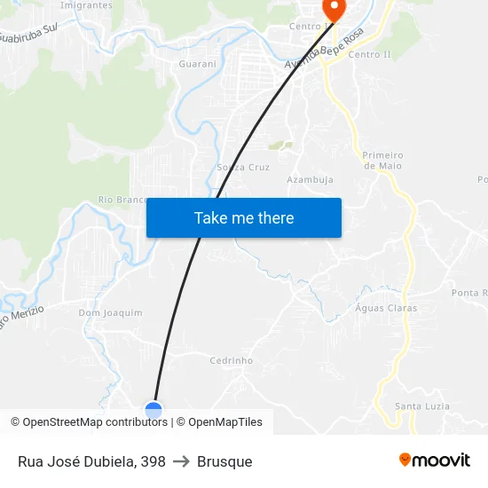 Rua José Dubiela, 398 to Brusque map