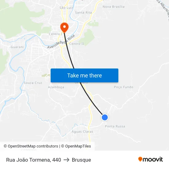 Rua João Tormena, 440 to Brusque map