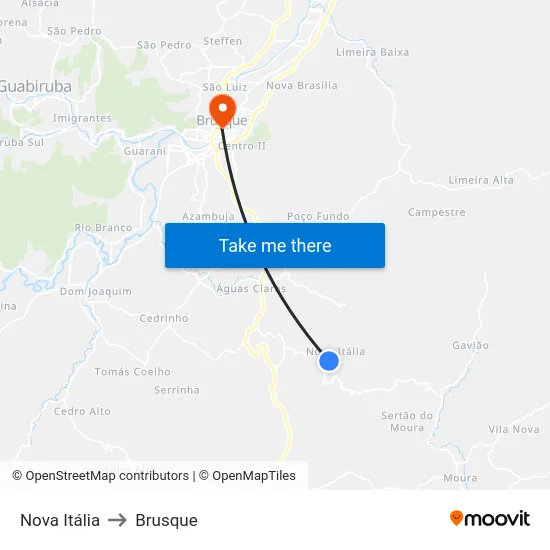 Nova Itália to Brusque map