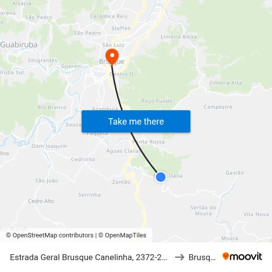 Estrada Geral Brusque Canelinha, 2372-2568 to Brusque map