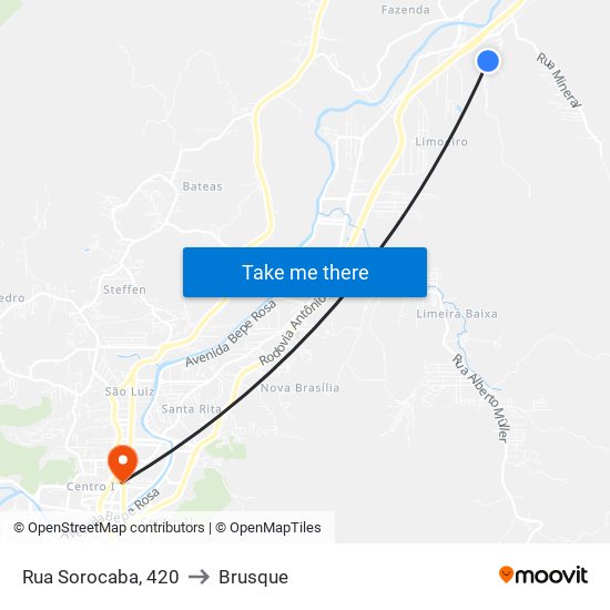 Rua Sorocaba, 420 to Brusque map