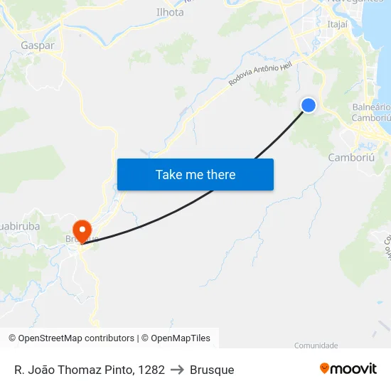 R. João Thomaz Pinto, 1282 to Brusque map