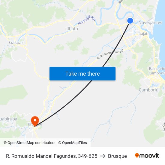 R. Romualdo Manoel Fagundes, 349-625 to Brusque map