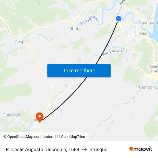 R. César Augusto Dalçoquio, 1684 to Brusque map