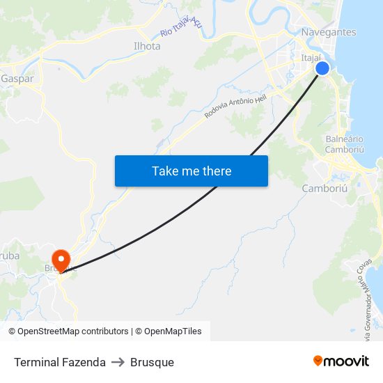 Terminal Fazenda to Brusque map