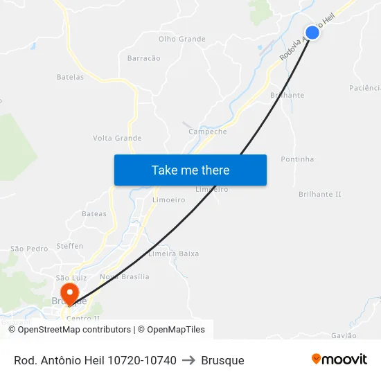 Rod. Antônio Heil 10720-10740 to Brusque map
