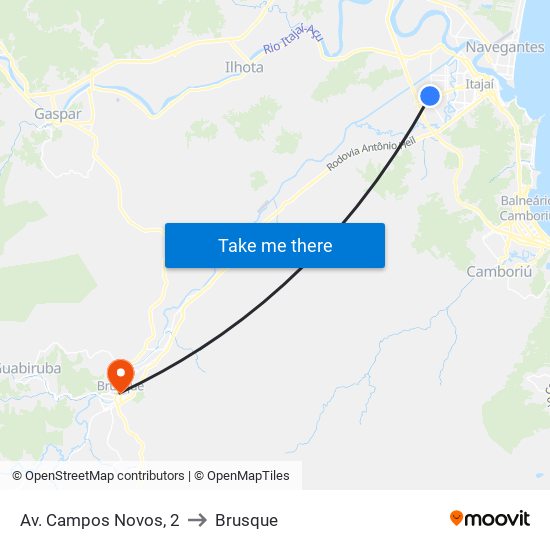 Av. Campos Novos, 2 to Brusque map