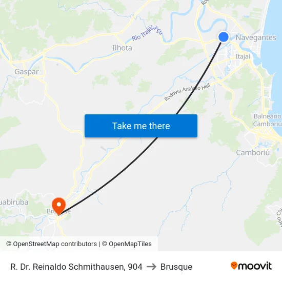 R. Dr. Reinaldo Schmithausen, 904 to Brusque map