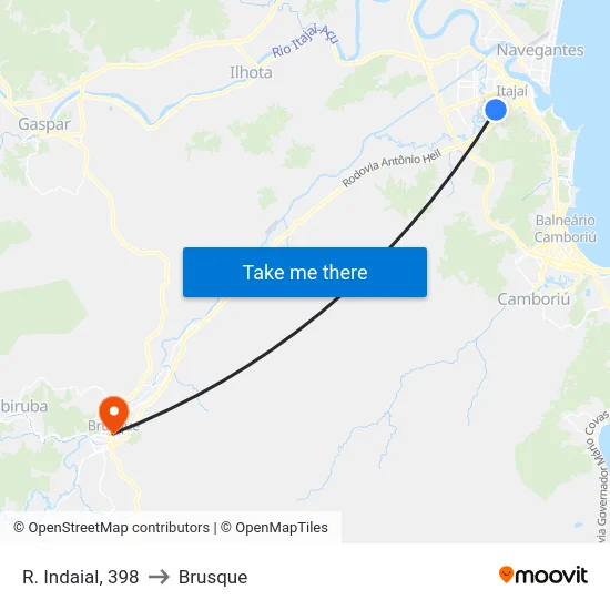 R. Indaial, 398 to Brusque map