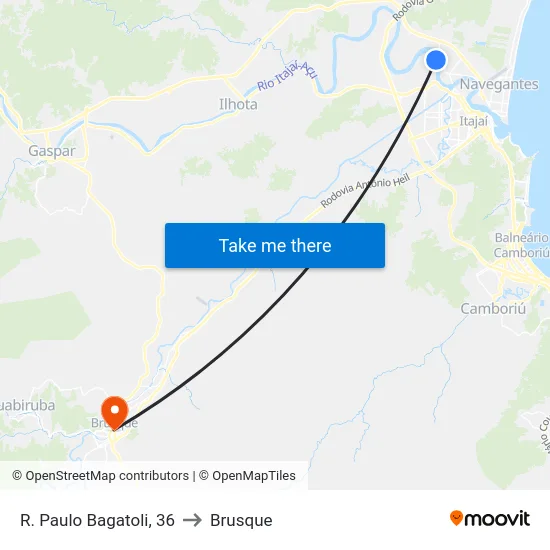 R. Paulo Bagatoli, 36 to Brusque map