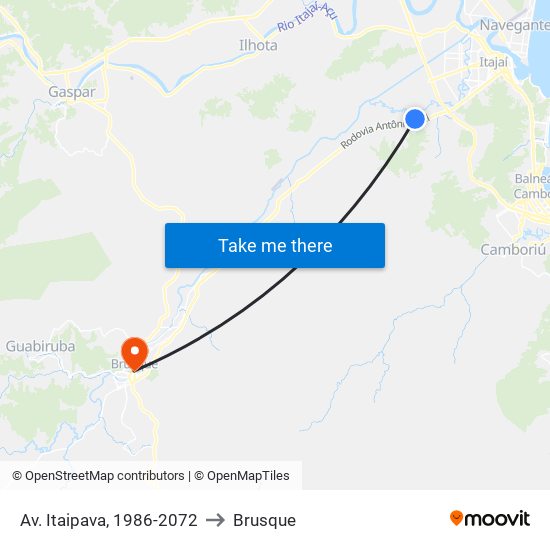 Av. Itaipava, 1986-2072 to Brusque map