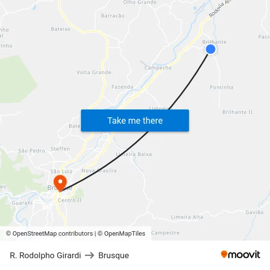 R. Rodolpho Girardi to Brusque map