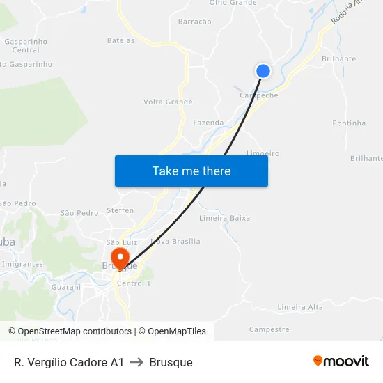 R. Vergílio Cadore A1 to Brusque map