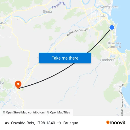 Av. Osvaldo Reis, 1798-1840 to Brusque map