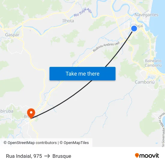 Rua Indaial, 975 to Brusque map
