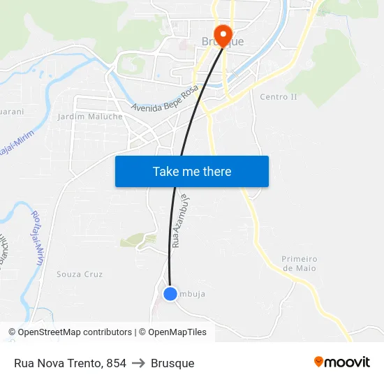 Rua Nova Trento, 854 to Brusque map