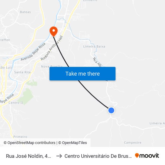 Rua José Noldin, 4555 to Centro Universitário De Brusque map