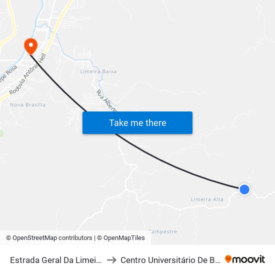 Estrada Geral Da Limeira, 822 to Centro Universitário De Brusque map