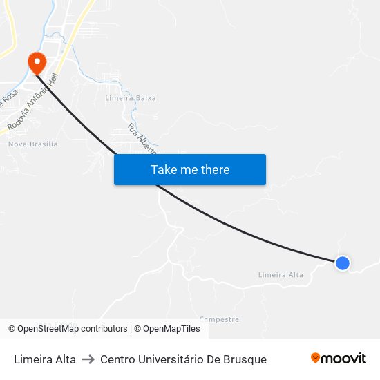 Limeira Alta to Centro Universitário De Brusque map