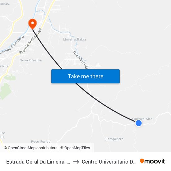 Estrada Geral Da Limeira, 2546-2854 to Centro Universitário De Brusque map