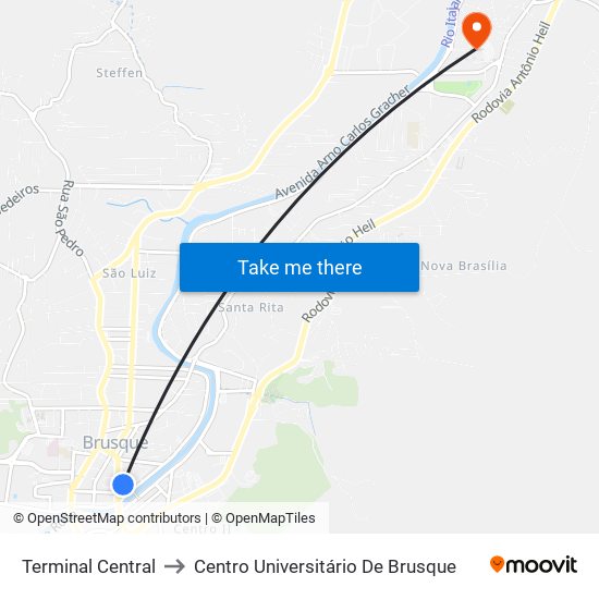 Terminal Central to Centro Universitário De Brusque map