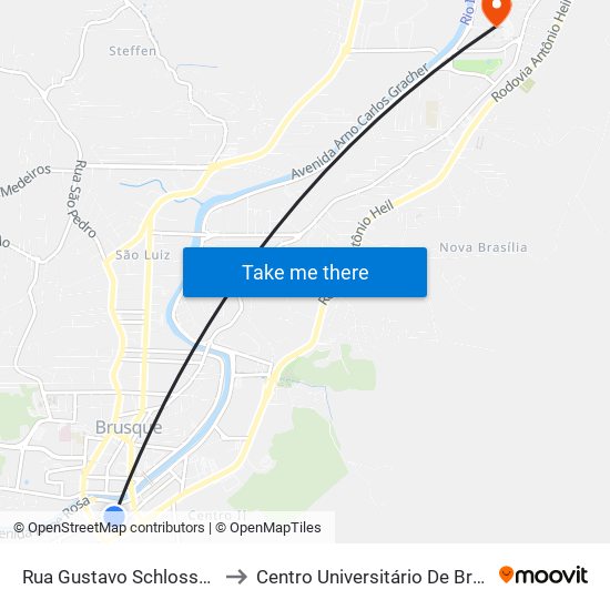 Rua Gustavo Schlosser, 59 to Centro Universitário De Brusque map