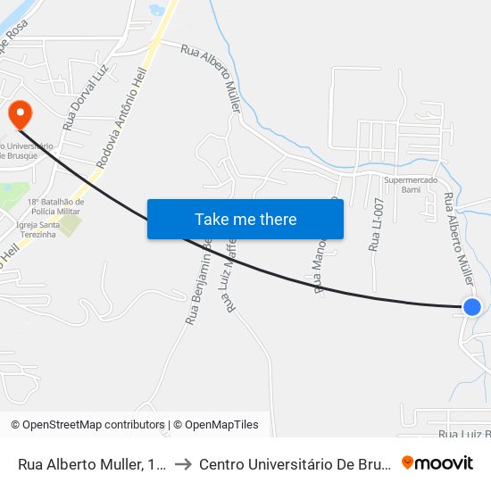 Rua Alberto Muller, 1129 to Centro Universitário De Brusque map