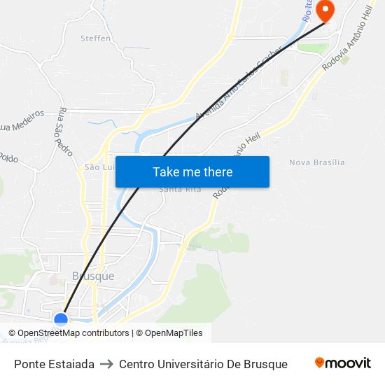 Ponte Estaiada to Centro Universitário De Brusque map