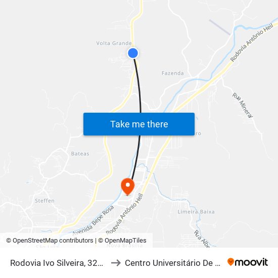 Rodovia Ivo Silveira, 3200-3258 to Centro Universitário De Brusque map