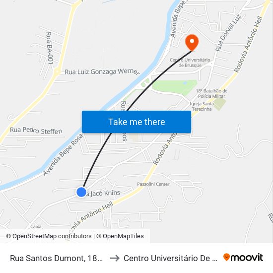 Rua Santos Dumont, 1835-1879 to Centro Universitário De Brusque map