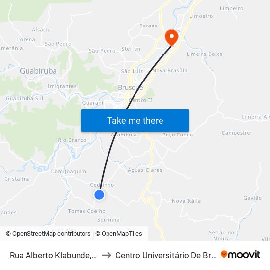 Rua Alberto Klabunde, 1067 to Centro Universitário De Brusque map
