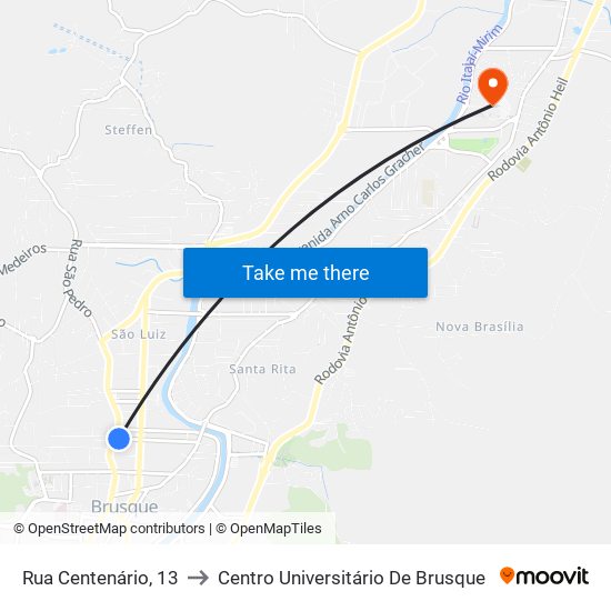 Rua Centenário, 13 to Centro Universitário De Brusque map