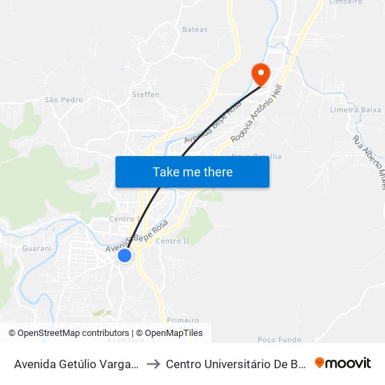 Avenida Getúlio Vargas, 333 to Centro Universitário De Brusque map
