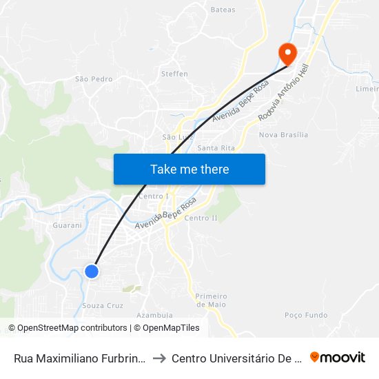 Rua Maximiliano Furbringer, 347 to Centro Universitário De Brusque map