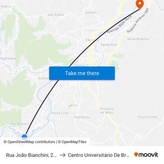 Rua João Bianchini, 2-220 to Centro Universitário De Brusque map