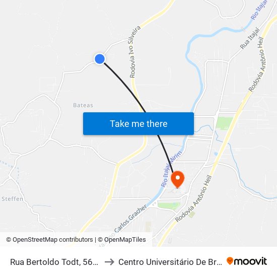 Rua Bertoldo Todt, 564-710 to Centro Universitário De Brusque map